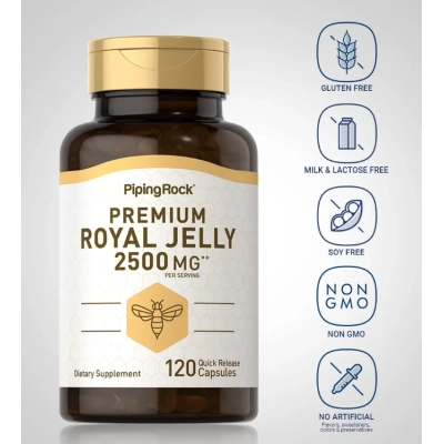 Supreme Royal Jelly 2500mg, Geleia Real Suprema, 120 Cápsulas, PipingRock