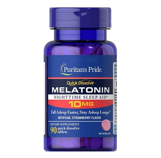Melatonina, 10mg, 90 comprimidos Sublingual Sabor Morango, Puritan's Pride