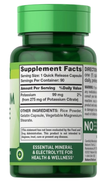 Potássio Citrate, 275mg, 90 cápsulas, Nature's Truth