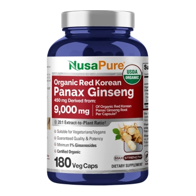 Red Korean Panax Ginseng, 9,000mg, 180 Cápsulas - NusaPure
