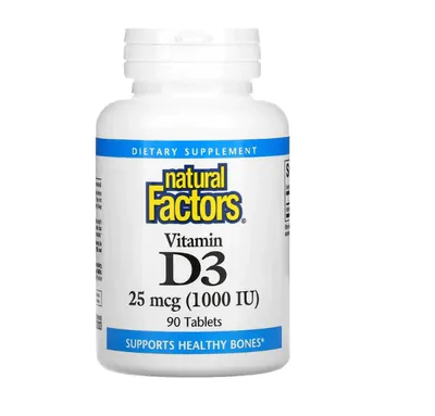 Vitamina D3 25mcg (1000IU), 90 Comprimidos, Fatores Naturais