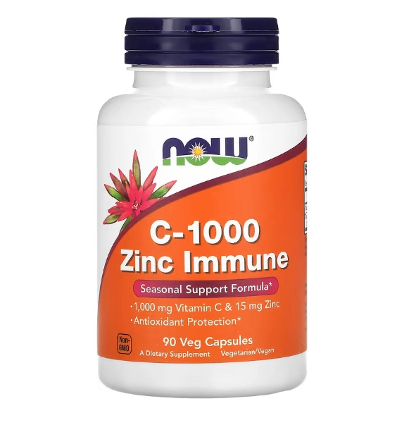 Vitamina C, 1.000mg e Zinco, 15mg, 90 Cápsulas, Now