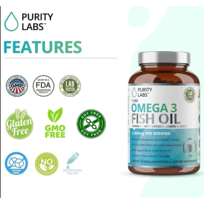 Omega-3 3000mg, Óleo de Peixe, 180 Softgels, Purity Labs