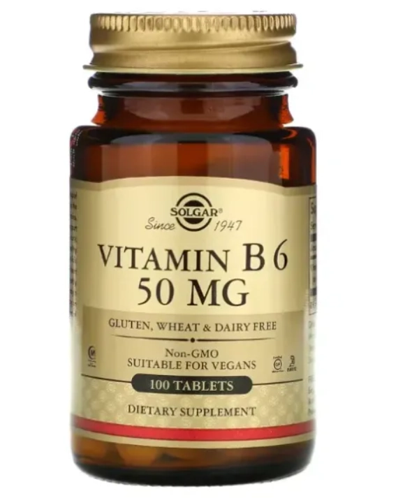 Vitamina B6, 50mg, 100 Comprimidos, Solgar