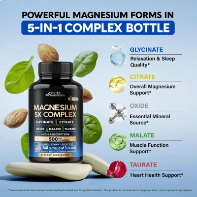Magnesium Complex 500mg, 240 Cápsulas, Nutraharmony