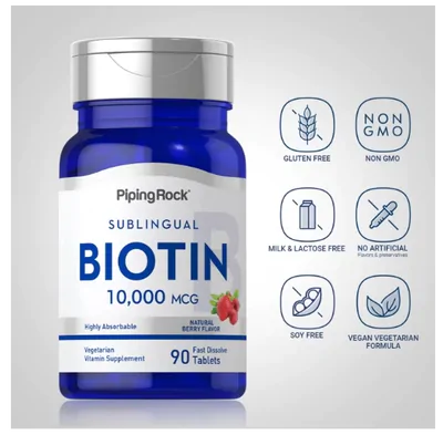 Biotina Max, 10,000mcg, 90 Pastillas, Pipingrock