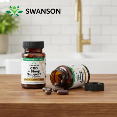 CBD + Sleep Support, com Melatonina, Gaba e L-Teanina, 60 Softgels, Swanson