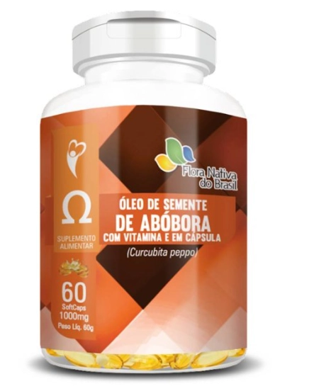 Óleo de semente de abobora, + Vitamina E 1000mg, 60 capsulas, Flora Nativa