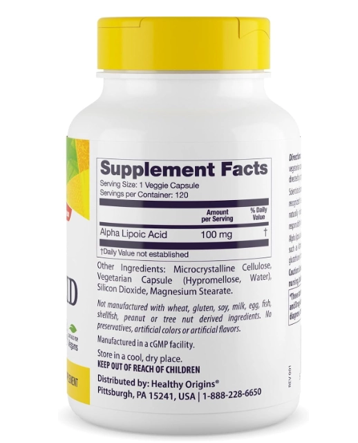 Ácido Alfa Lipóico 100mg, 120 Cápsulas, Healthy Origins