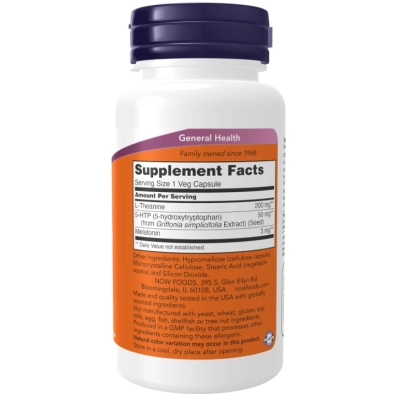 Sleep Regimen 3-in-1, Com Melatonina 3mg, 5-HTP e L-Teanina,90 Cápsulas, Now