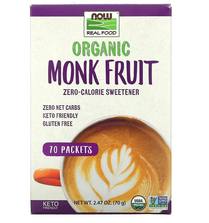 Adoçante com Zero Calorias, Orgânico de Fruta de Monge,  70 Pacotes, 70g, Now