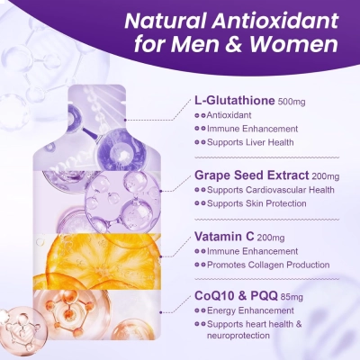 Liposomal Glutathione, 500mg Glutathione, PQQ, CoQ10, Vitamin C, Grape Flavor, 30 Sachês, Megneta