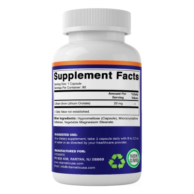 Lithium Orotate 20mg, 90 Cápsulas, Vitamatic