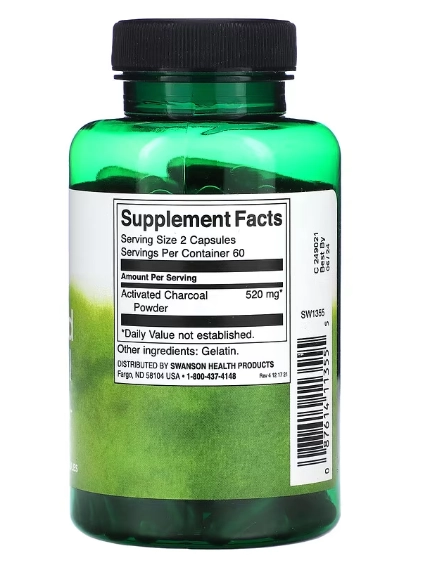 Charcoal Activated (Carvão Ativado), 260mg, 120 Cápsulas, Swanson