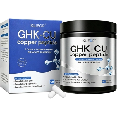GHK-Cu Copper Peptide Complexo 6 em 1, 15mg, 60 Cápsulas, Klieop