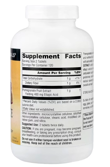 Pomegranate 500mg, Extrato de Romã, 240 Comprimidos, Source Naturals