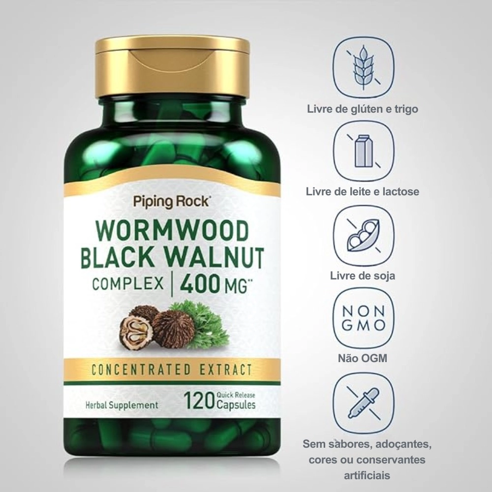 Black Walnut Complex, Complexo de Absinto e Noz Preta 400mg, 120 Cápsulas, PipingRock