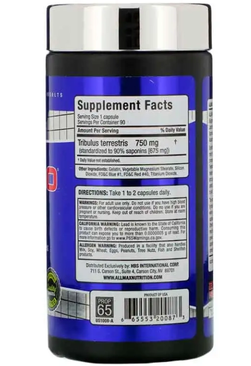 Tribulus Terrestris, 750mg, 90 cápsulas, 90% Saponinas, AllMax Nutrition