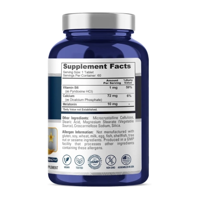 Melatonina com Vitamina B6 10mg, 60 Comprimidos, NusaPure