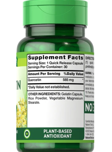 Quercetina, 585mg, 30 cápsulas de liberação rápida, Nature's Truth