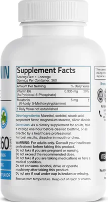 Melatonina 5mg, 360 Comprimidos Sublinguais Sabor Menta, Bronson