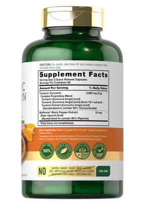 Curcumina de cúrcuma com BioPerine, 3000mg, 180 Cápsulas, Carlyle