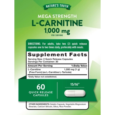  L-Carnitina, 1000mg, 60 Cápsulas - Nature's Truth