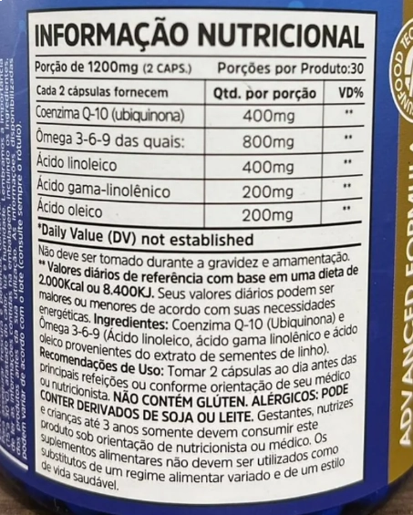 Coenzima CoQ10 com Ômega 3-6-9, 1200mg, 60 Cápsulas, Sunfood