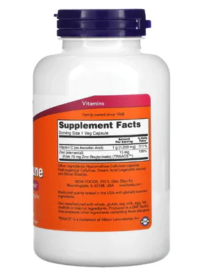 Vitamina C 1.000mg e Zinco 15mg, 180 Cápsulas, Now