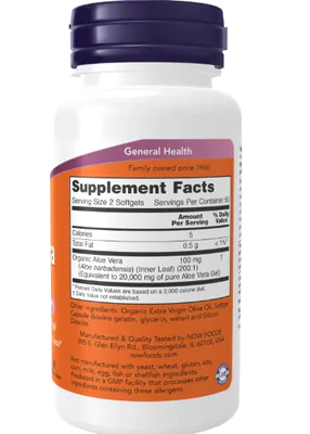 Aloe Vera, Gel de Babosa, 100mg, 250 Cápsulas, Now
