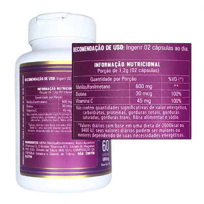 MSM + Biotina + Vitamina C, 600mg, 60 Cápsulas, Flora Nativa
