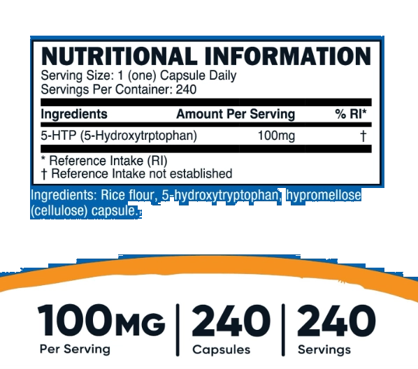 5-HTP 100mg, 240 Cápsulas, Nutricost 