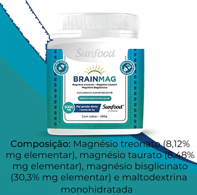 BrainMag, Magnésio Treonato,  Taurato e Glicinato, 180g, Sunfood