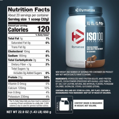 Whey Protein 100% Isolate Hydrolyzed 1.370kg, Sabores, 25g Proteína Por Dose, Dymatize ISO100 