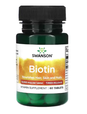 Biotina, 10000mcg, 60 Comprimidos Liberação Temporizada, Swanson