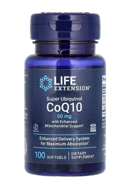 Super Ubiquinol CoQ10, Mitocondrial Aprimorado, 50mg, 100 Cápsulas, Life Extension