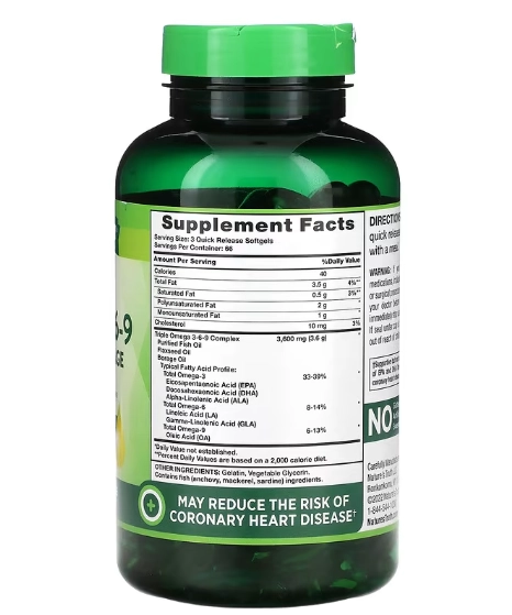 Ômega Triplo 3-6-9, 3600mg, 200 Cápsulas, Nature's Truth