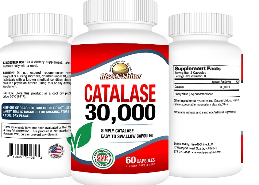 Catalase 30000UI, Enzimas Antioxidantes E saúde do cabelo, 60 Cápsulas, Rise N Shine