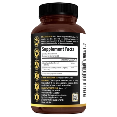 Tongkat Ali & Fadogia Agrestis, Testosterone Support, 180 Cápsulas, Earth Elixir