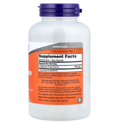 L-Arginina 700mg, 180 Cápsulas, Now