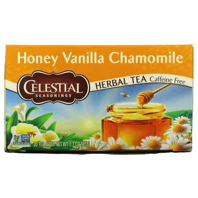 Chá de Ervas Sem Cafeína, Mel Baunilha Camomila, 20 saquinhos, 47g, Celestial Seasonings