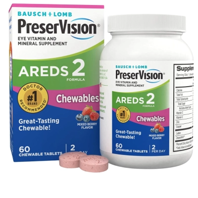 PreserVision AREDS 2,​​ 60 Comprimidos Mastigáveis, Frutas Vermelhas, Bausch &amp; Lomb