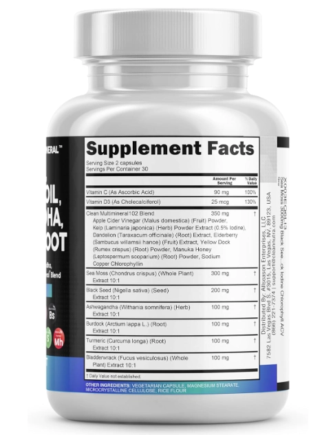 See Moss 3000mg, Com Black SeedOil, Ashwagandha e Bladderwrack, 60 Capsulas, Clean Nutraceuticals