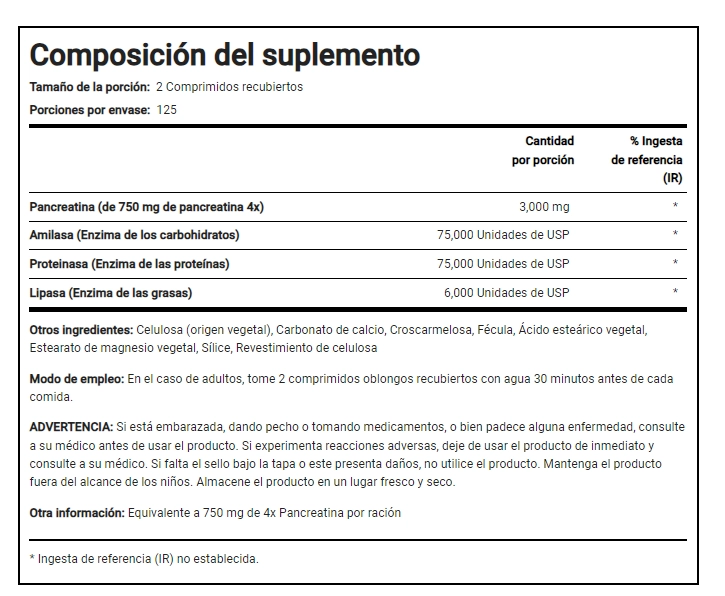 Ultra Pancreatina dupla ação, 3.000mg, 250 comprimidos, Pipingrock