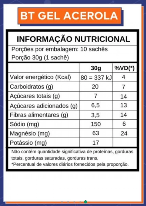 BT Gel, Sabor Acerola, 30g cada, Caixa com 10, Dobro