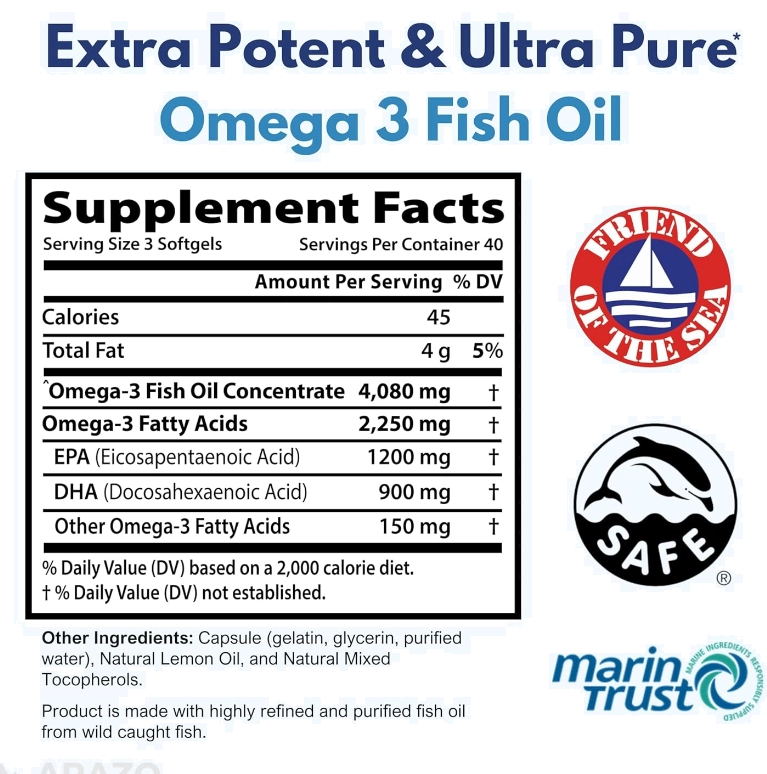 Omega 3, Fish Oil 4080mg, 120 Cápsulas Sabor de Limão, Arazo Nutrition
