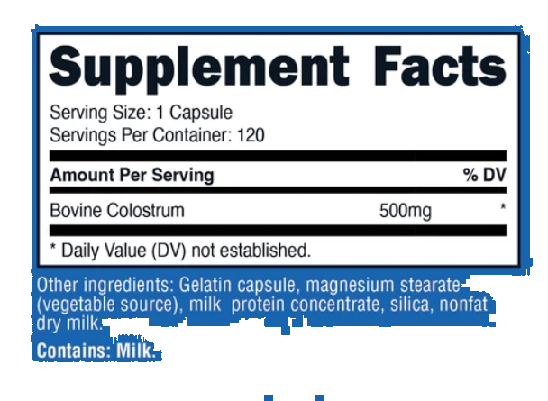 Colostro 500mg, 120 cápsulas, Nutricost