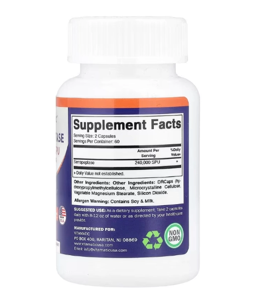 Serrapeptase, 120 Cápsulas de Hipromelose DRcaps, 120.000 SPU, Vitamatic