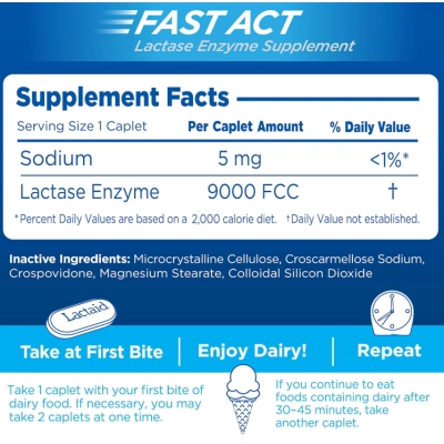 Lactaid Fast Act, Para Intolerância à Lactose com Enzima Lactase, 96 Capsulas 