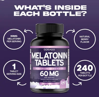 Melatonina 60mg, Maxumum Strength, 240 Tablets Sabor Misto, Dorádo